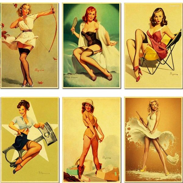 Pinturas PIN UP MENINAS Beleza Retro Poster Decoração de parede vintage para casa bar café sala pessoal