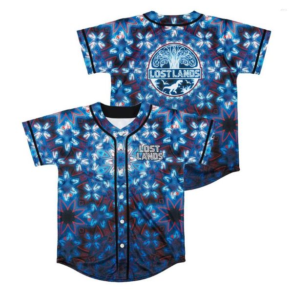 Homens camisetas Excisão Lost Lands Mandala Baseball Jersey Camisa V-Pescoço Manga Curta Azul Mulheres Homens Streetwear 3D Tee