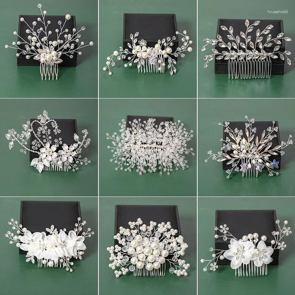 Fermagli per capelli Pettine per perle Diademi da sposa Gioielli Strass Colore argento Perline Forcina Perno laterale Accessori da sposa moda Corone