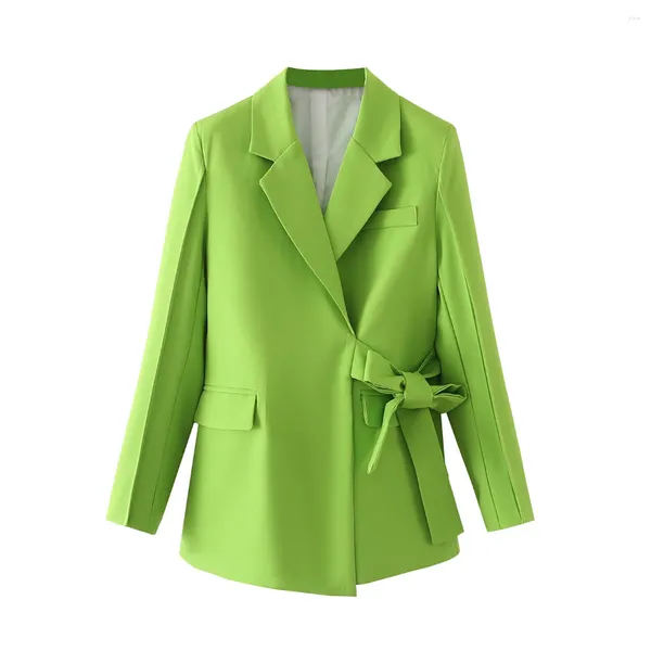 Ternos femininos tesco verde elegante terno blazer jaqueta com cinto de arco moda casaco para primavera outono wear escritório outwear feminino