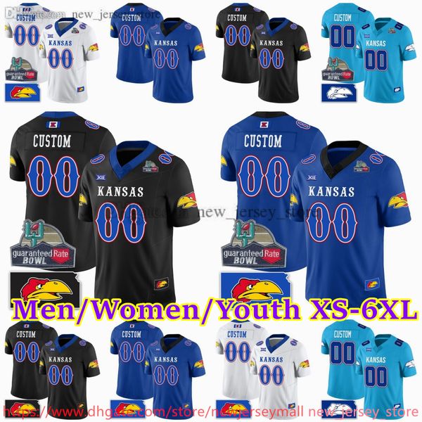 2023 Personalizado XS-6XL NCAA Kansas Jayhawks Camisa de futebol 6 Jalon Daniels 4 Devin Neal 2 Lawrence Arnold 1 Kenny Logan Jr.