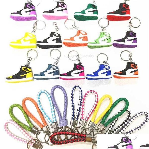 14 Farben Schlüsselanhänger Berühmte Designer Sile 3D Sneaker Pu Seil Schlüsselbund Männer Frauen Mode Schuhe Keycring Auto Basketball Hang Schlüsselanhänger Dro Dhq13