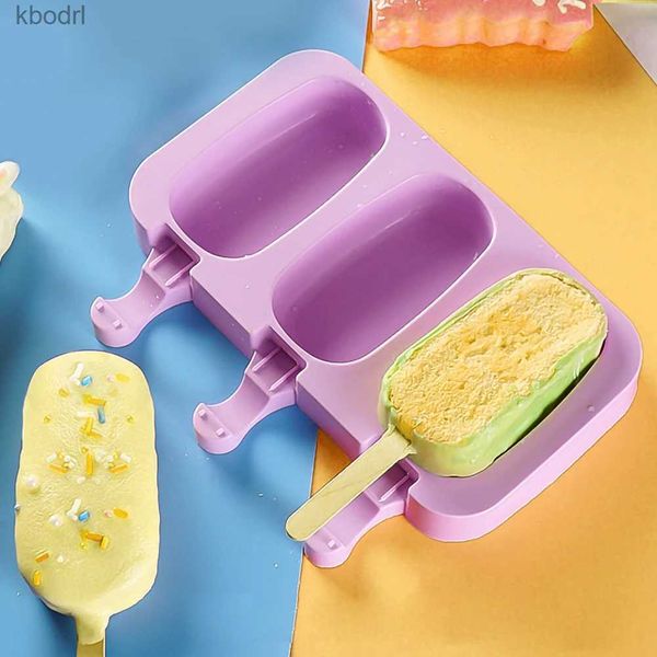 Ferramentas de sorvete novo 3 buracos formas de sorvete de silicone moldes de picolé diy sobremesa caseira freezer suco de frutas ice pop cube maker molde com varas yq240130