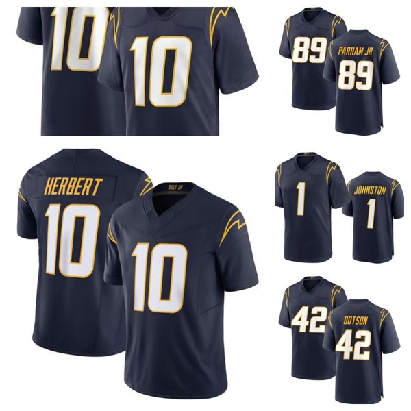 Camisa masculina Los''Angeles''Chargers''Justin Herbert Quentin Johnston Donald Parham Jr Navy Stitched Game