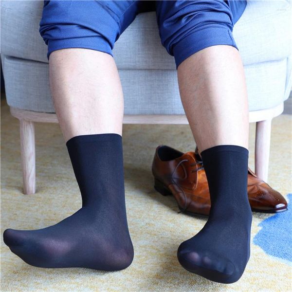 Herrensocken 1 Paar Damen Herren Mittelrohr Kurze elastische ultradünne seidige Strümpfe Casual Business Formelle Kleidung Unisex