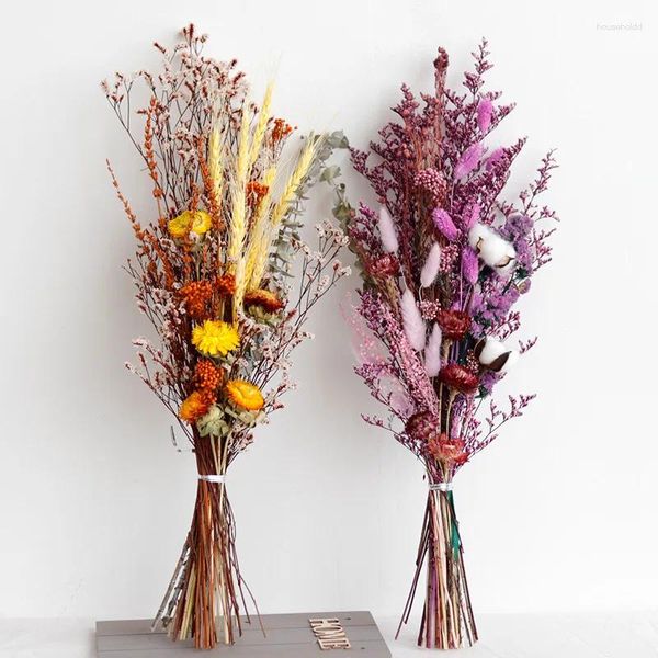 Flores decorativas folhas de eucalipto flor seca pampas grama real planta coelho caudas buquê para arranjo de casamento boho decoração de mesa de casa