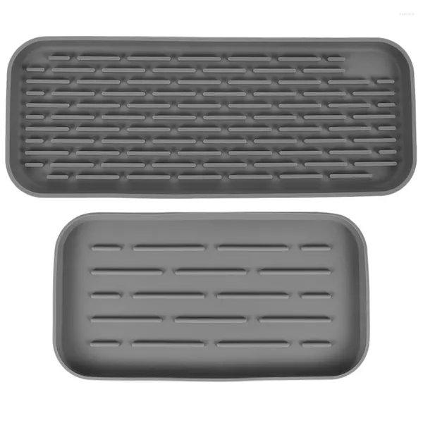 Tapetes de mesa 2 Pcs Bandeja de Armazenamento de Silicone Talheres Banheiro Vaidade Esponja Titular Bancada Esteira de Secagem Prato Sílica Gel Cozinha