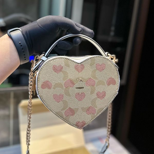 Bolsa crossbody feminina mini designer bolsa luxuosa bolsa de corrente bolsa feminina fashion corações bolsa com saco de pó
