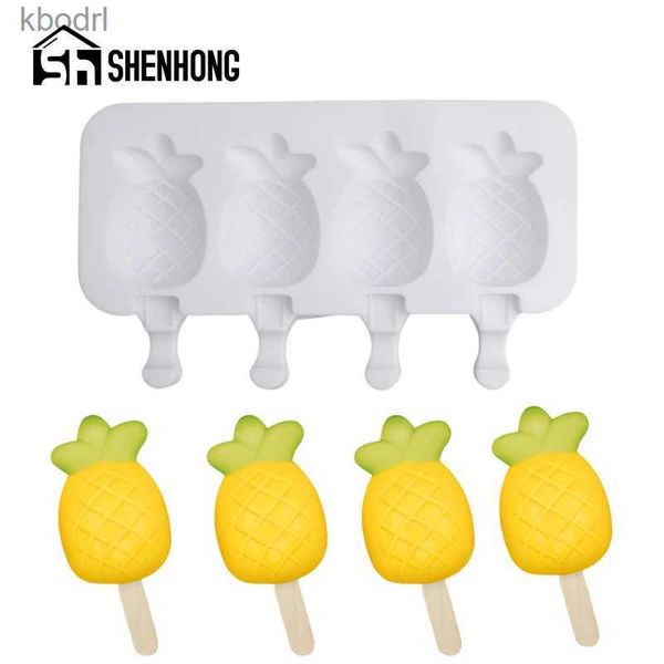 Eiscreme-Werkzeuge, SHENHONG Sommer-Eiswürfelform, 4 Mulden, Silikon-Eiscreme-Formen, Lebensmittelqualität, Ananas-Design, Eis am Stiel-Formen, Kaltgetränk-Werkzeuge, YQ240130