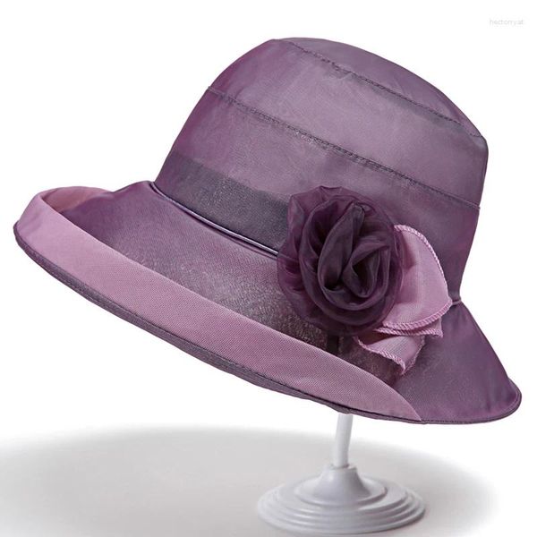 Береты, женская шляпа-ведро, пляжная кепка с широкими полями, сетчатая, с цветочным узором, тонкая дышащая, для отдыха
