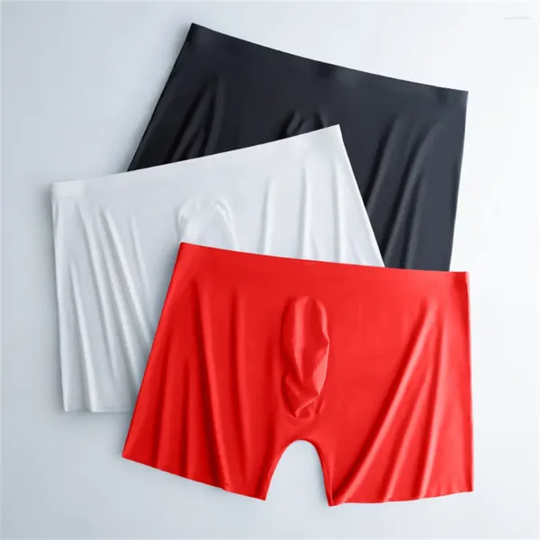 Cuecas 3 unidades/pacote homens secagem rápida verão roupa interior boxers ultra-fino transparente gelo seda baixa cintura sem costura bolsa masculina calcinha