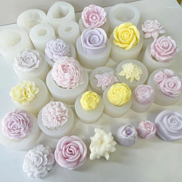 Strumenti artigianali Serie completa 3D Fiore Candela Stampo in silicone Sapone fatto a mano fatto in casa Gesso Resina Fai da te Decorazione torta di ghiaccio al cioccolato Cottura Molud