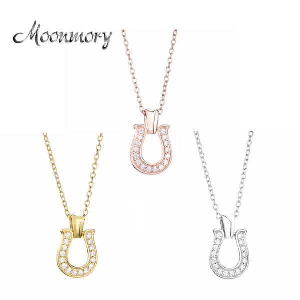 Anhänger Moonmory 100% 925 Sterling Silber Drei Farbe Hufeisen Anhänger Halsketten Für Frauen Klar Zirkon Japan Männer Schmuck Großhandel