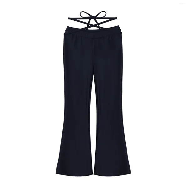 Pantaloni neri per bambini Pantaloni lunghi per ragazze Colore puro Cintura elastica Fascia da annodare Svasata Moda Bambini Fondo per danza jazz