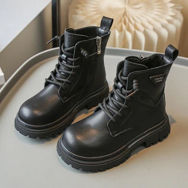 Botas crianças vintage couro 2024 outono inverno meninos impermeável antiderrapante leve zíper tornozelo meninas sapatos de moda