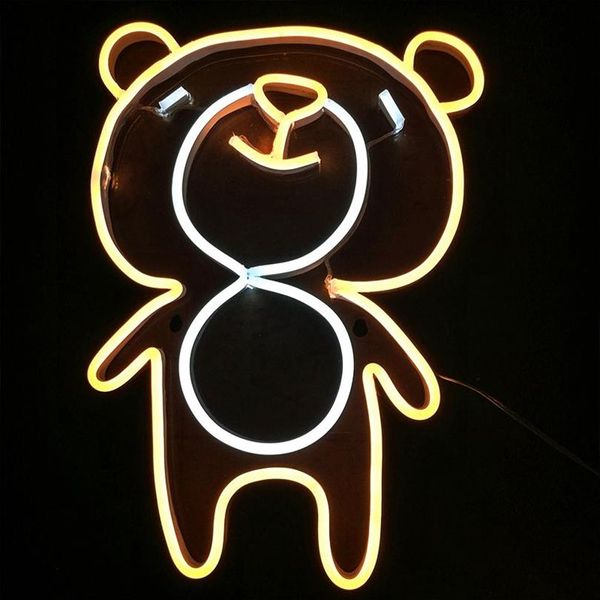 Sinal de urso com luz neon, decoração de parede para quarto de criança, loja de casa, artesanal, seguro, 12 v, super brilhante249p