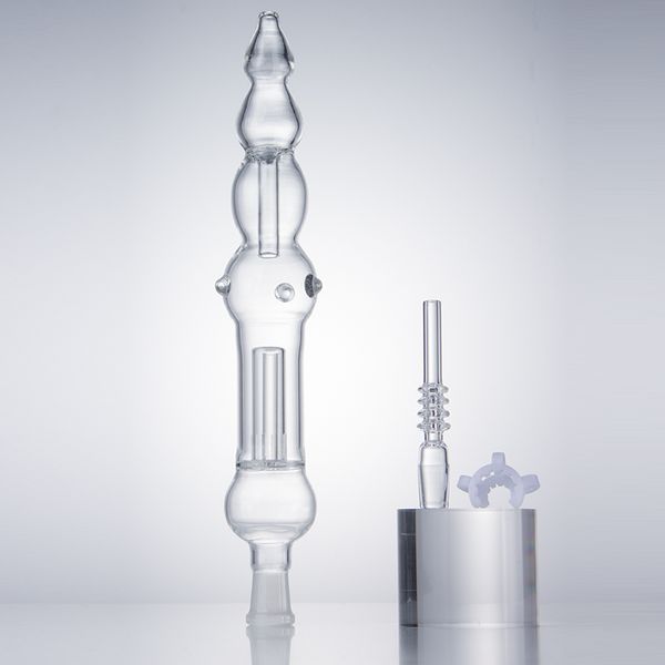 Glassvape666 NC013 Dab Rig Bong in vetro Trasparente Calabash Style Tubi per fumatori Super Long Bubbler Pro Dab Rig Pipa ad acqua in vetro 14mm Titanio Quarzo Clip per unghie in ceramica