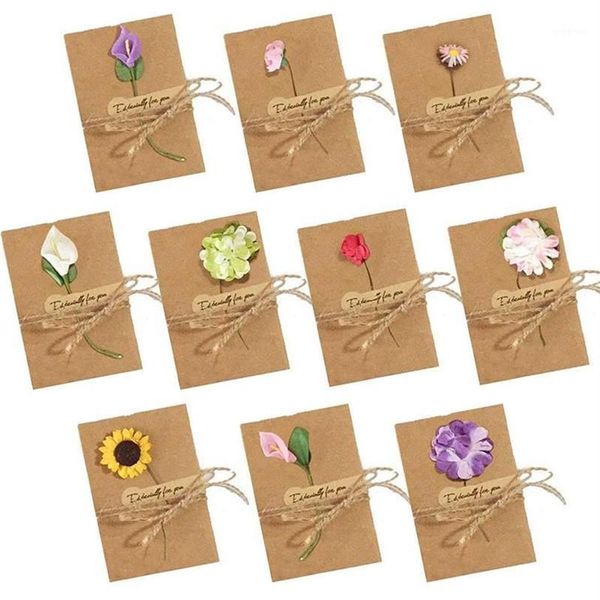 Getrocknete Blumen-Grußkarten, handgefertigte Grußkarten, Vintage-Kraftpapier, leere Notizkarte, Dankeskarten für Geburtstagsfeier, Invitat1247b