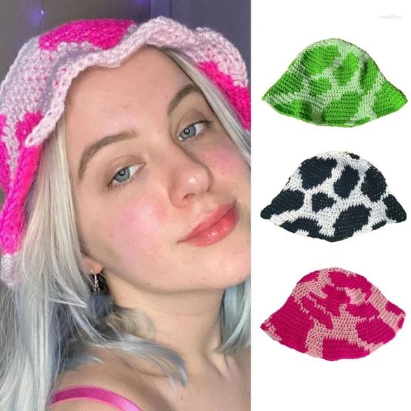 Berretti Cappello da ragazza dolce con motivo a mucca Cloch traspirante Vintage all'uncinetto colorato Puntelli Po Copricapo DXAA