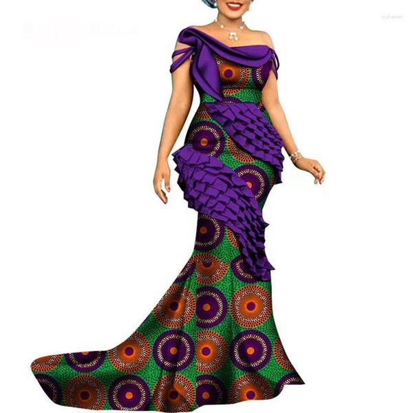 Roupas étnicas Vestido de casamento africano Bazin Riche Femme Moda Vestidos longos para mulheres Imprimir elegante senhora festa