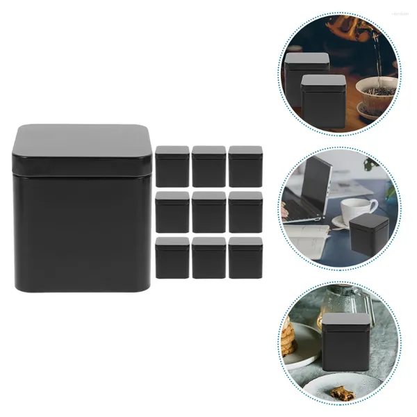 Garrafas de armazenamento 10 peças de folha de flandres pequeno quadrado portátil metal pode definir 10 peças (preto) latas de doces jar chá ferro casamento