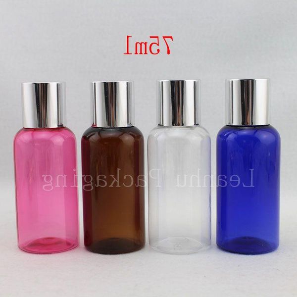 75ml x 50 Gümüş vidalı kapaklı boş kozmetik seyahat şişeleri, küçük plastik şişe kapağı, kozmetik paketi için şampuan kabı qlnvi