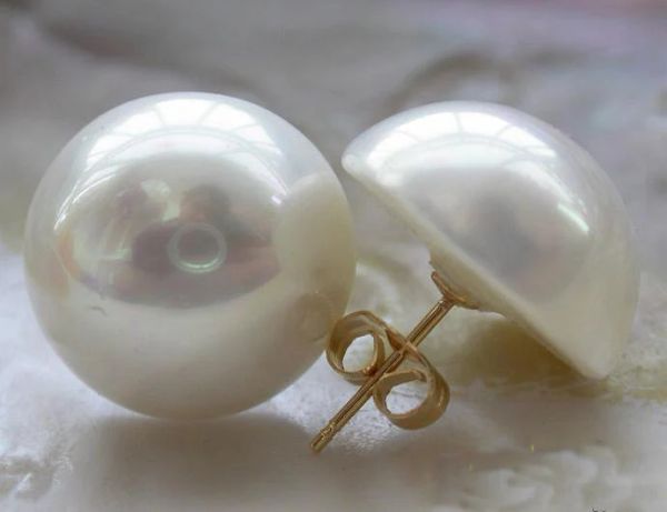 Fascino Nuovo preferito Gioielli di perle 16mm Bianco Conchiglia del Mare del Sud Perla Mabe Orecchini a bottone 14k/20 Gp Gioielleria raffinata Matrimonio Compleanno Lady Regalo