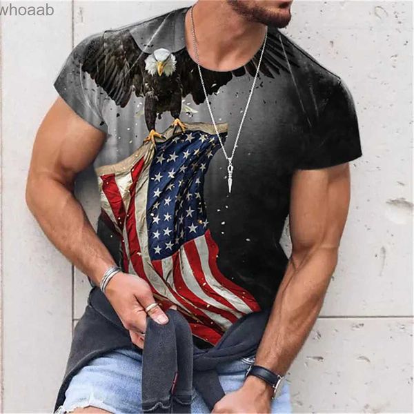 Мужские футболки, хит продаж, футболка с флагом США в полоску и звездами для мужчин, 3d принт орла, американский флаг, мужская футболка, летняя футболка, свободная рубашка большого размера 240130