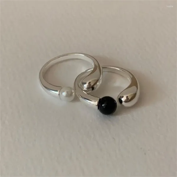 Anéis de cluster Shanice S925 Sterling Silver Jóias Double Ball Beads Abertura para Mulheres Casal 2024 Tendência Moda