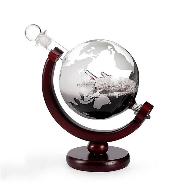 800 ml Globe Wine Whiskey Dekanter mit fertigem Holzständer Bar Trichter Weinbelüfter Mini Globe Machines Bar Tools235M