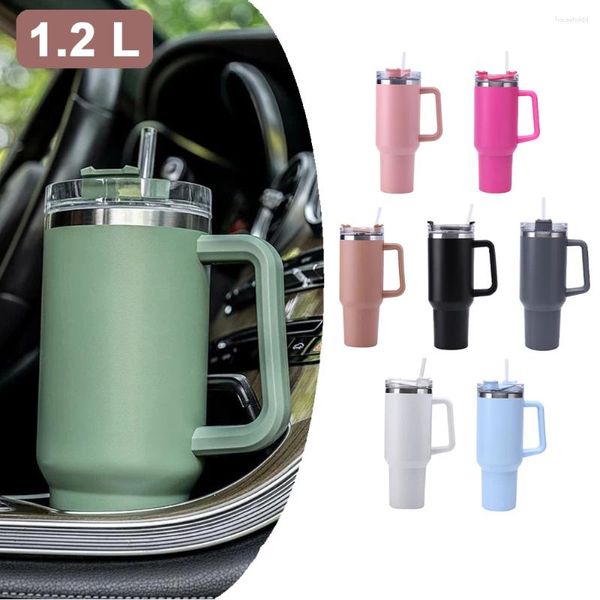 Wasserflaschen Becher Tumbler 40 Unzen mit Strohhalmgriff Kaffee isoliert 304 Edelstahl Autobecher hält kalte Bierdeckel Thermoskanne