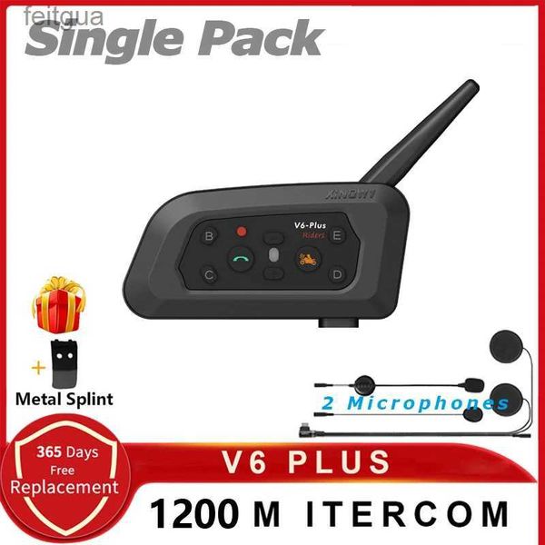 Walkie Talkie Xinowy V6 Plus Bluetooth Motosiklet Kaskı Intercom 1200m Tam Dubleks İnterfone Su geçirmez GPS İletişimci Kulaklık YQ240130