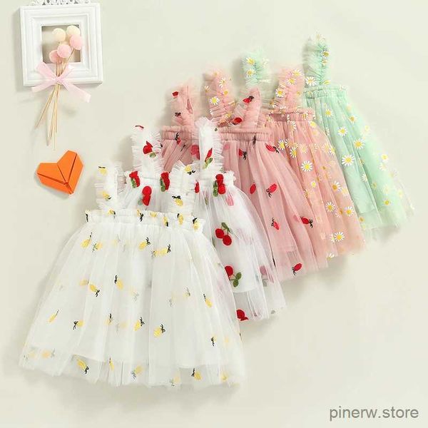 Kız Elbiseleri Yürümeye Başlayan Kız Elbise Çocuk Kız Parti 2023 Yaz Kolsuz Daisy Floral Tutu Elbise Katmanlı Tül Elbise Prenses Doğum Giyim