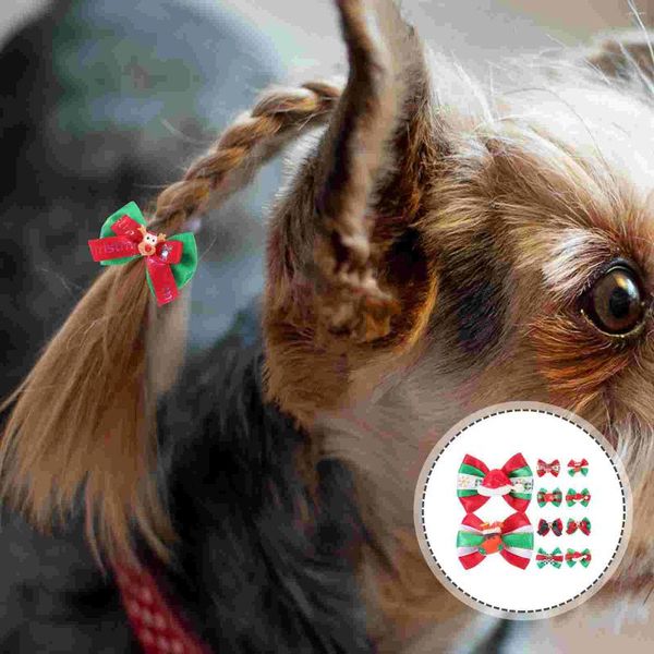 Hundebekleidung, 10 Stück, Haarschmuck, Weihnachtsschleife, Weihnachtsmann, Schneemann, Haustier-Kopfschmuck, Krawatte, Polyester