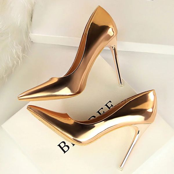 BIGTREE Женская обувь на высоком каблуке цвета золотистого и серебряного цвета, женские туфли-лодочки на шпильке, лакированные кожаные вечерние свадебные туфли, женские летние сандалии 43 240129