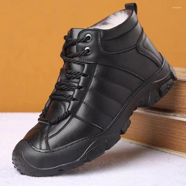 Sapatos de vestido de lã de inverno quente algodão masculino caminhadas ao ar livre mais couro de lã