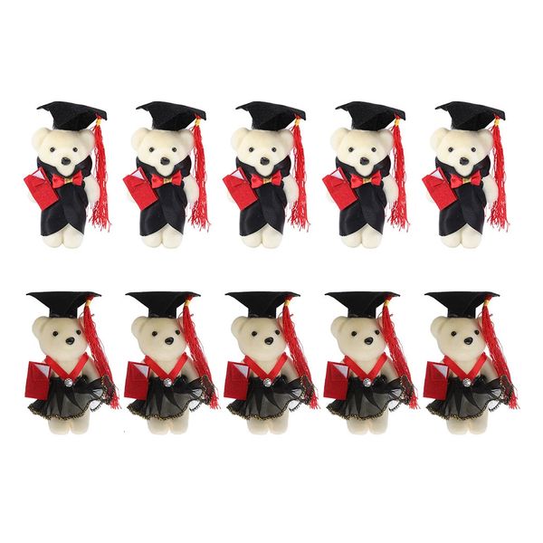 10 pçs mini graduação urso bonecas brinquedo de pelúcia bonito dr. urso estatueta animal diy buquê de flores festa cerimônia presentes 240130