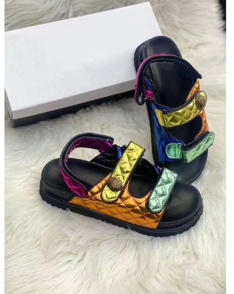 New Kurt Geiger Sandals Plattform Pantoffeln Frauen ing Regenbogen Sommer Flat Beach Sandale Designer Schuhschuhe Eagle Head Diamond Hakenschleife Herren