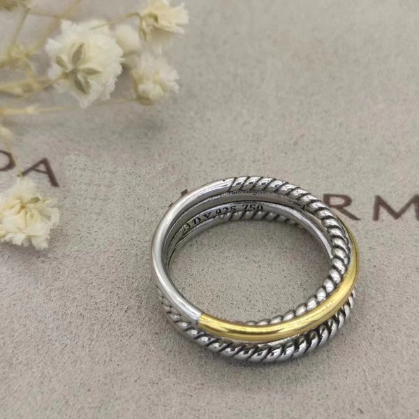 DY Classics Bandringe dy Twisted Two Color Cross Pearl Designer-Ring für Damen, modisch, 925er Sterlingsilber, Vintage-Schmuck, Luxus-Diamant, Hochzeitsgeschenk