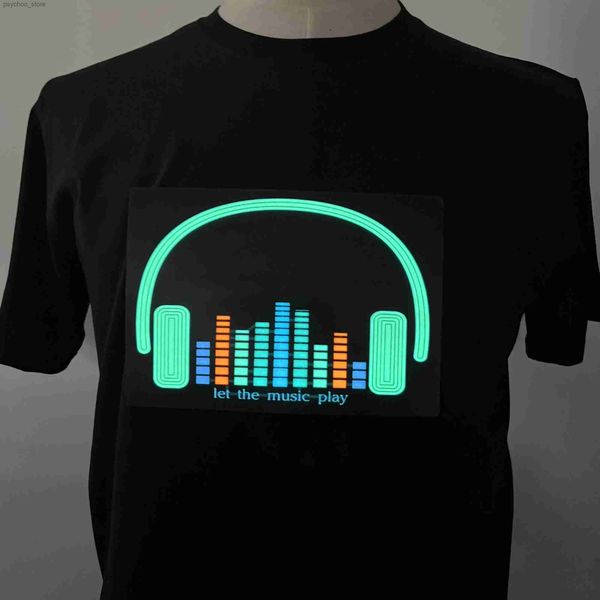 Homens camisetas Festa de Natal Dj Equalizador Display Luminous Music Light Up T-shirt LED T-shirt Q240130