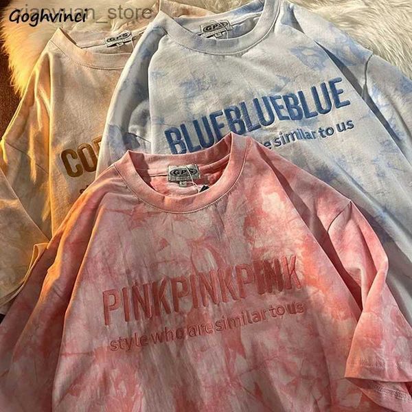 T-shirt da donna T-shirt a maniche corte Donna Lettera Ricamo Tie-Dye Vendita calda Hip Hop Allentato Stile coreano All-match Studenti Semplice Chic O-collo 240130