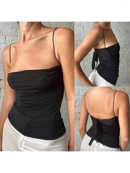 Tanques femininos Mulheres Spaghetti Strap Tank Tops Backless Slim Fitted Algodão Camisole Sólido Básico Sem Mangas Camadas Camisas Clubwear