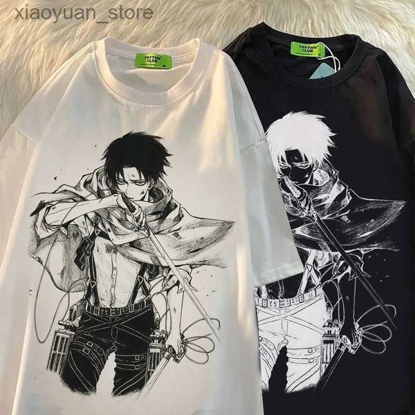 Damen T-Shirt Sommer Harajuku Frauen T-Shirts Japanische Anime Attack On Titan Levi Ackerman Eye Punk Tops Übergroße Gothic Kurzarm T-Shirt 240130