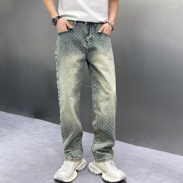 Jeans da uomo stampati a pois da uomo allentati pantaloni larghi Y2k in denim a gamba dritta