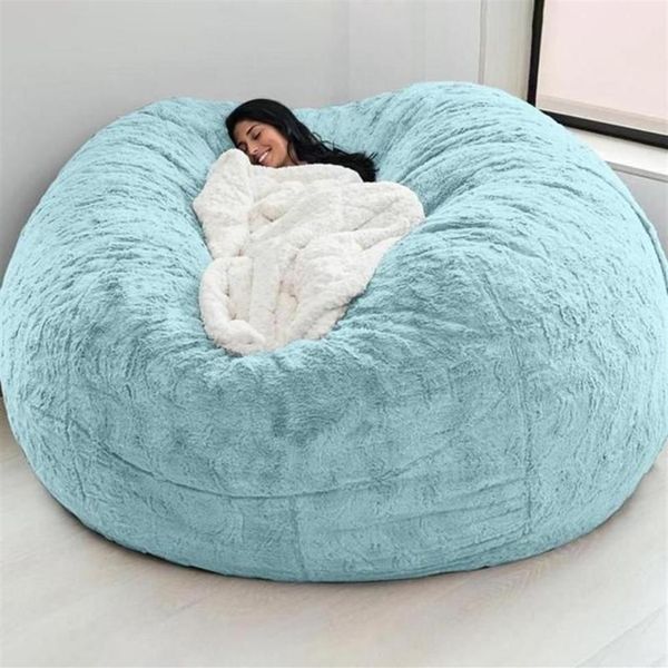 Capas de cadeira D72x35in Gigante Fur Bean Bag Capa Grande Rodada Macio Macio Falso BeanBag Lazy Sofá Cama Sala de estar Móveis Drop258Y