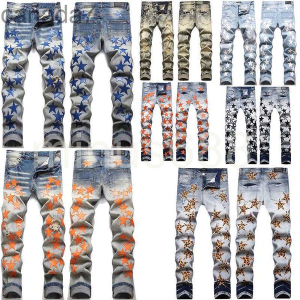 Мужские джинсы, дизайнерские брюки High Street с вышивкой в виде звезды, эластичные облегающие брюки, размер 29/30/31/32/33/34/36/38/40/42 V5MJ