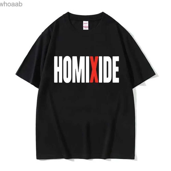 Erkek Tişörtler Rapçi Homixide Grafik Baskı Tişört Unisex Moda Hip Hop Stil Tişört Erkekler Günlük Pamuk Büyük Boy Kısa Kollu T-Shirts 240130