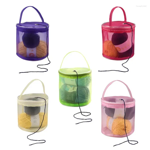 Arti e mestieri Borse portaoggetti rotonde in filato di rete portatile Botti di lana per maglieria Uncinetto Aghi per cucire Borsa Strumenti per tessere Accessori per organizer