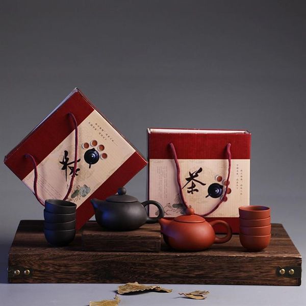 Conjunto de chá de viagem tradicional chinês argila roxa kung fu conjunto de chá xícara de chá pacote caneca cerâmica presente bule com giftbox328o