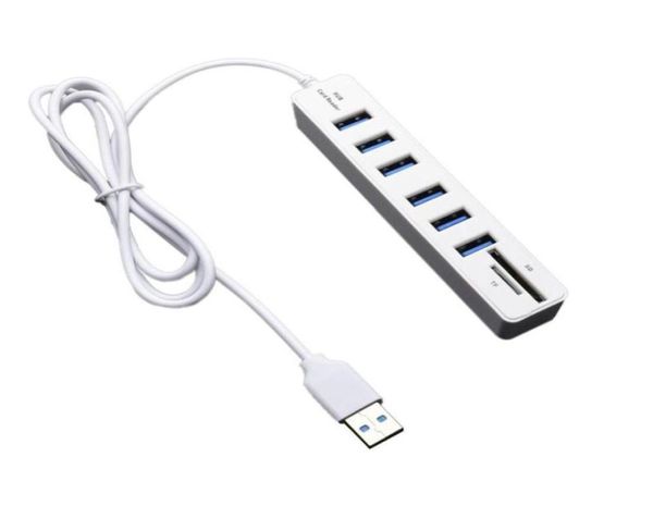 Hubs para PC de alta velocidade 6 portas Mini USB Hub adaptador divisor leitor de cartão SD8958831